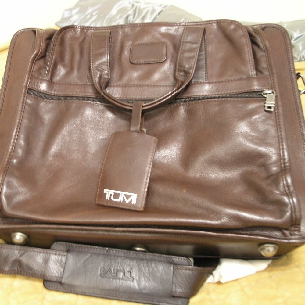 TUMI Dark Brown Leather Expandable Laptop Organizer Briefcase